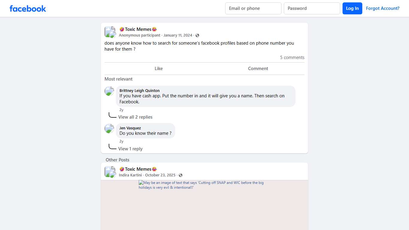 🤣Toxic Memes😂 | does anyone know how to search for someone’s facebook profiles based on phone number you have for them | Facebook